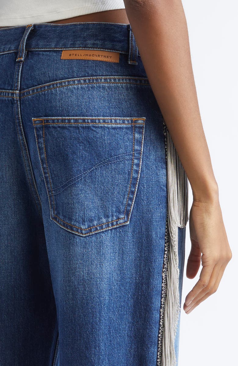 Stella McCartney Chain Tassel Straight Leg Jeans, Alternate, color, Dark Blue