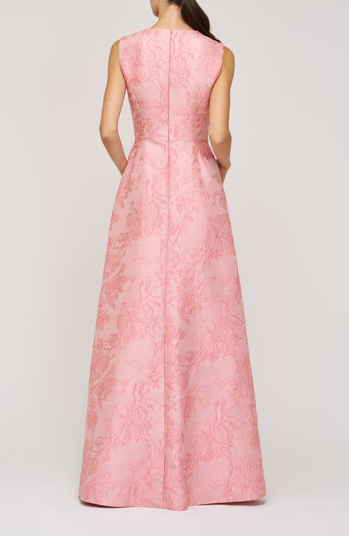 Kay Unger Elaine Floral Jacquard Metallic Sleeveless Gown
