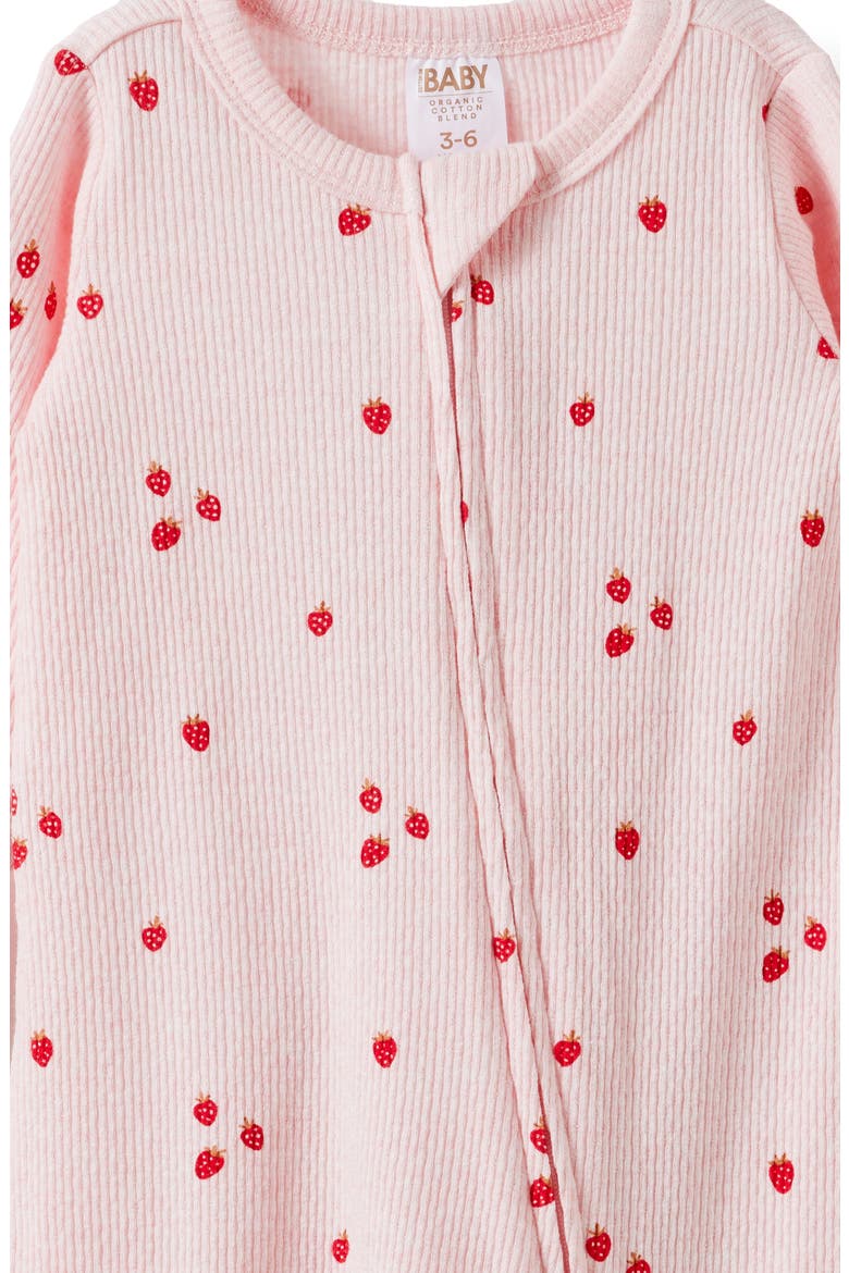 Littlie Organic Long Sleeve Zip All In One Romper, Alternate, color, Pop Pink Marle Berries