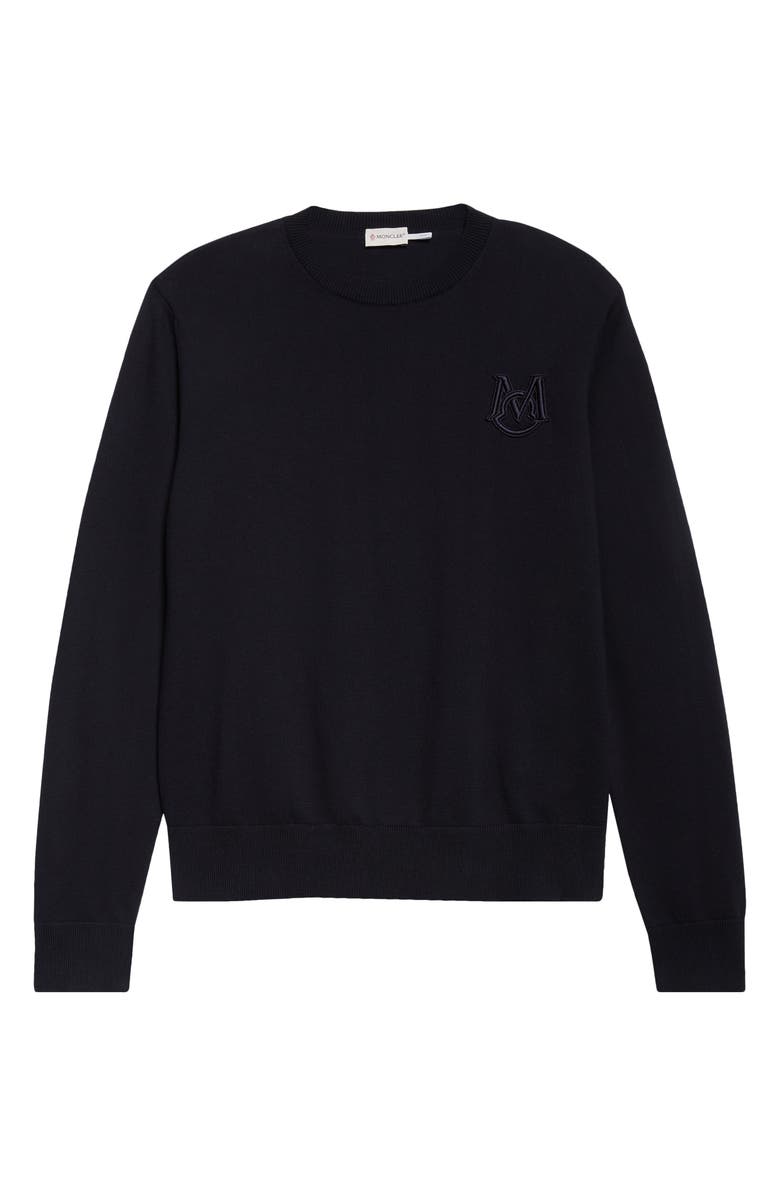 Moncler Monogram Cotton Crewneck Sweater, Alternate, color, Navy