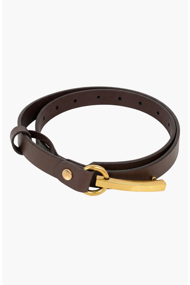 Slim Leather Minimal Hardware Bar Buckle Belt, Main, color, Brown