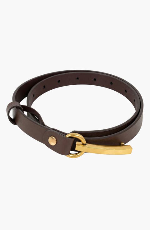 Slim Leather Minimal Hardware Bar Buckle Belt