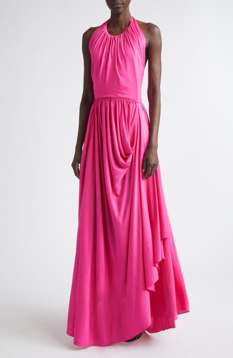 Draped Jersey Halter Neck Gown