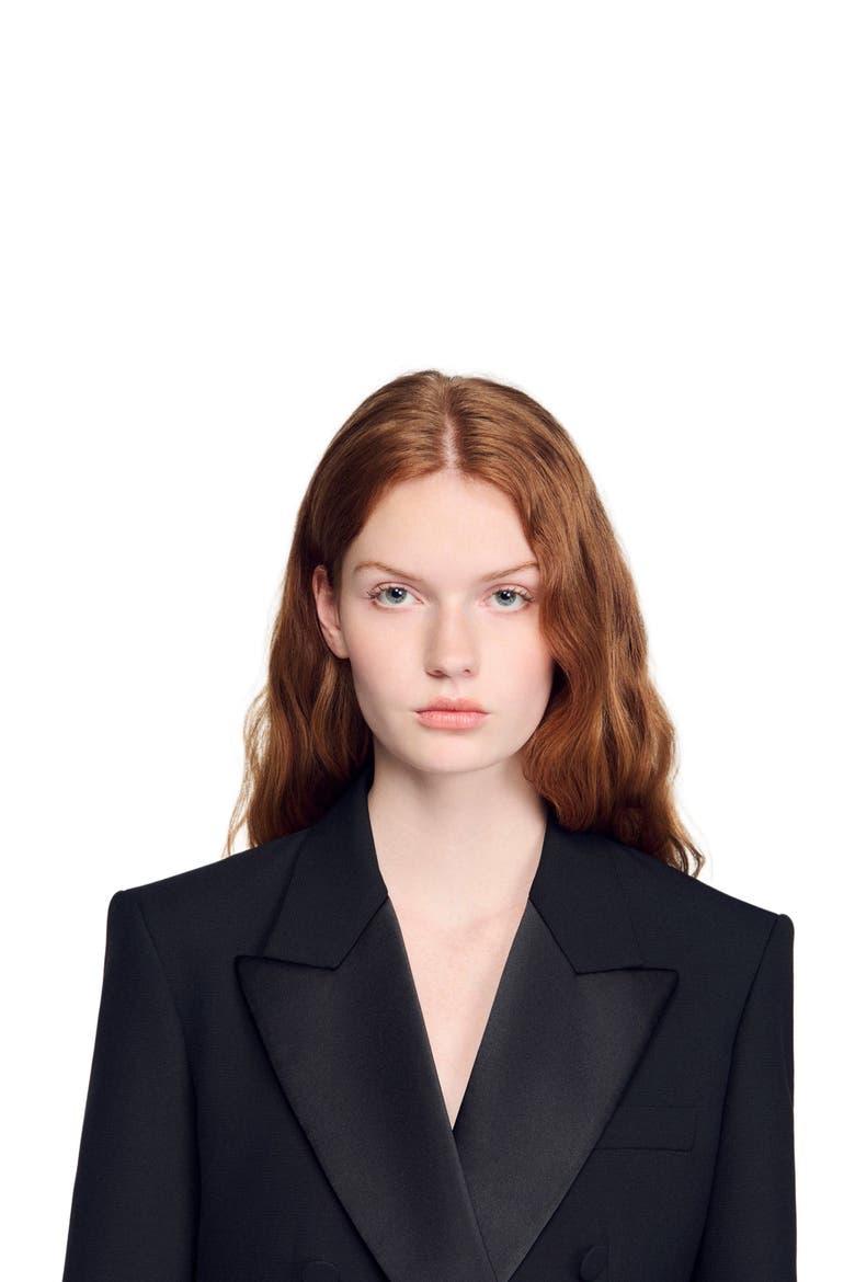 Tuxedo jacket with satin collar, Alternate, color, Black