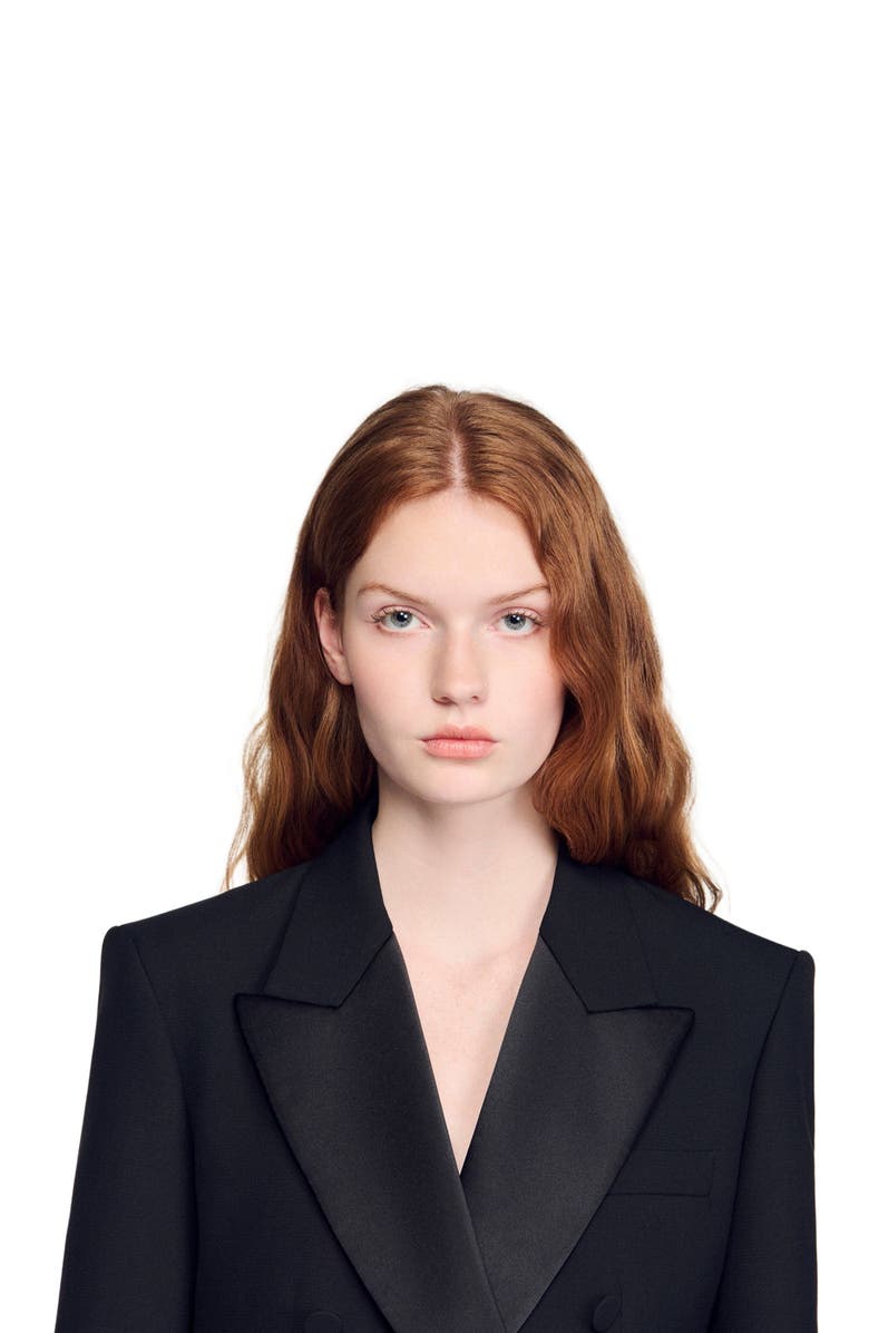 SANDRO Tuxedo jacket with satin collar, Alternate, color, Black