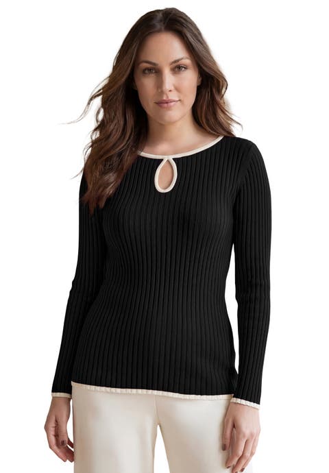 Ribbed Keyhole Pullover Sweater