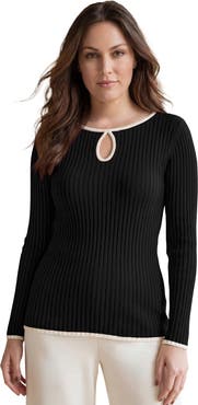 Jessica London Ribbed Keyhole Pullover Sweater