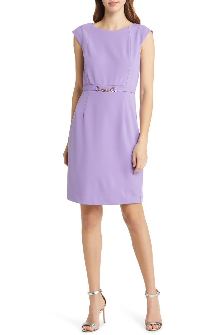 Cap Sleeve Crepe Sheath Dress, Main, color, HYACYNTH
