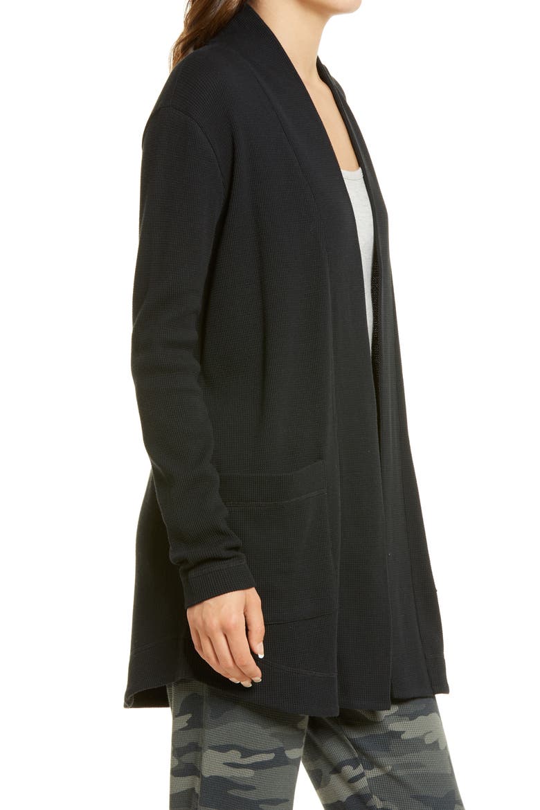 Waffle Open Cardigan, Alternate, color, BLACK