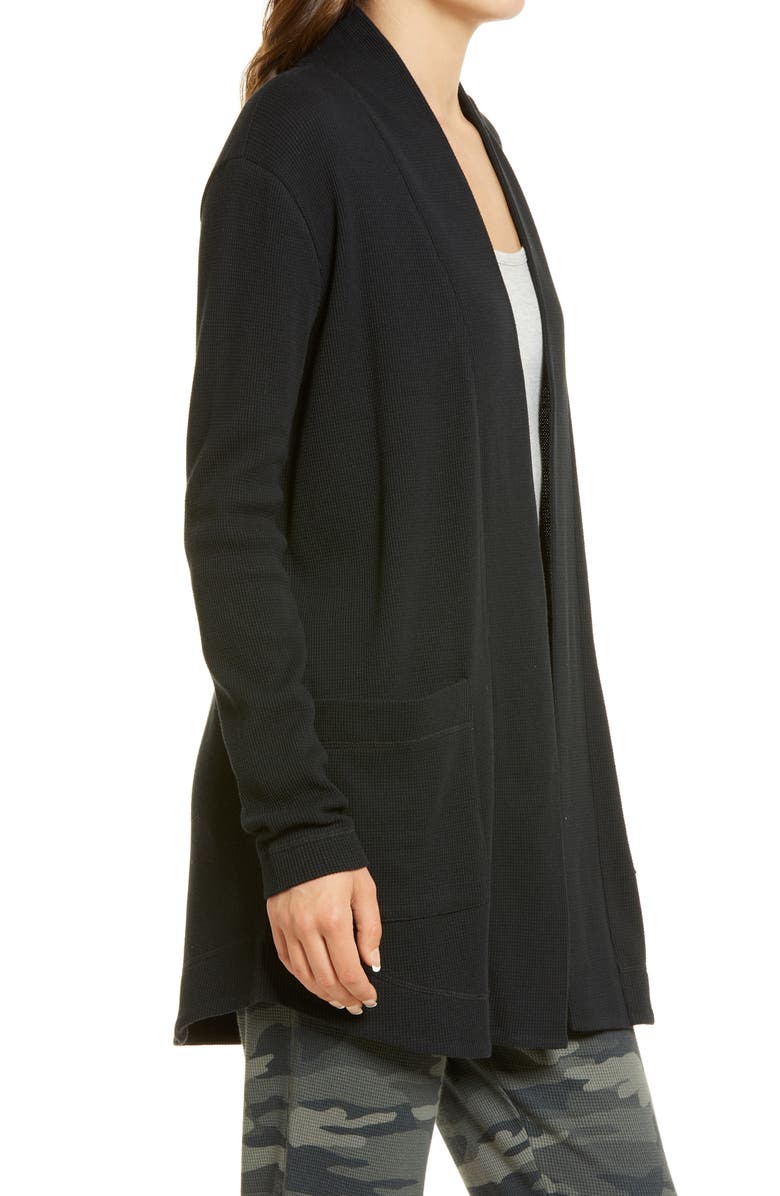 Splendid Waffle Open Cardigan, Alternate, color, Black
