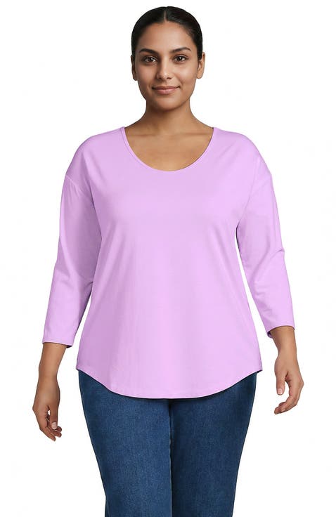 Plus Size 3/4 Sleeve Lightweight Jersey Shirttail Tee