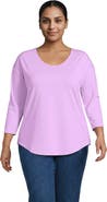 Lands' End Plus Size 3/4 Sleeve Lightweight Jersey Shirttail Tee