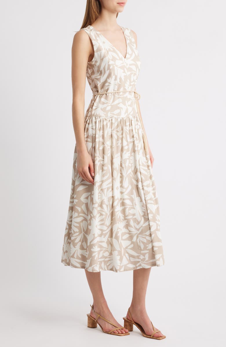 Julia Jordan Print Drop Waist Sleeveless Maxi Dress, Alternate, color, Beige Ivory