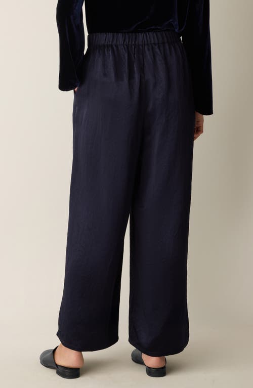 Eileen Fisher Crinkle Satin Wide Leg Ankle Pants In Blue