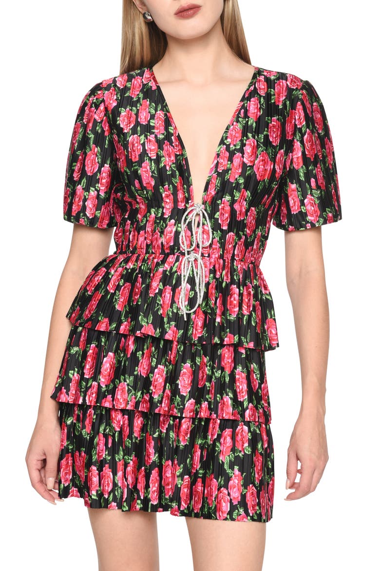 Pleated Tiered Dress, Main, color, RED ROSES