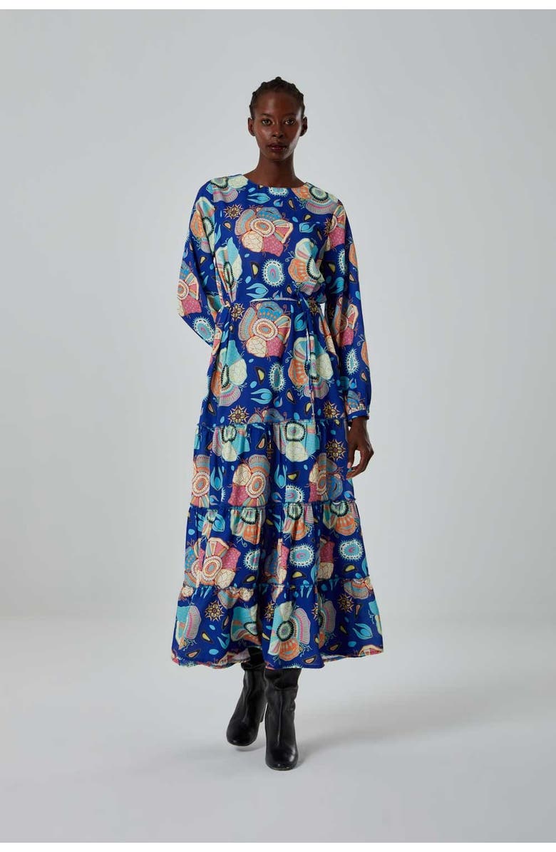 Mizalle Special Patterned Cutout Dress - Mix, Alternate, color, Mix