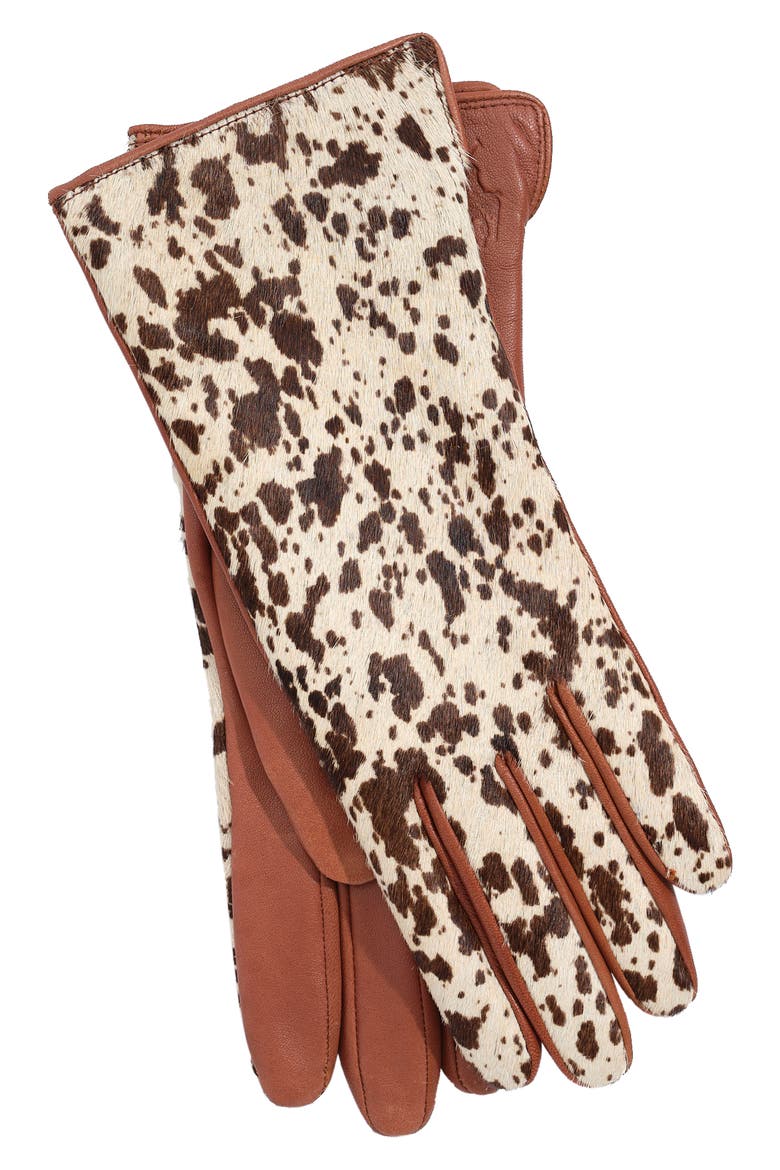 Calf Hair and Leather Gloves, Alternate, color, COGNAC