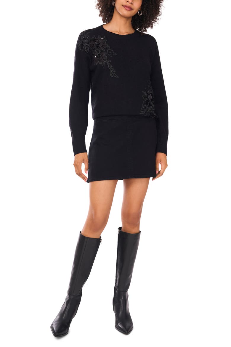 Sequin Beaded Embroidery Detail Sweater, Alternate, color, RICH BLACK