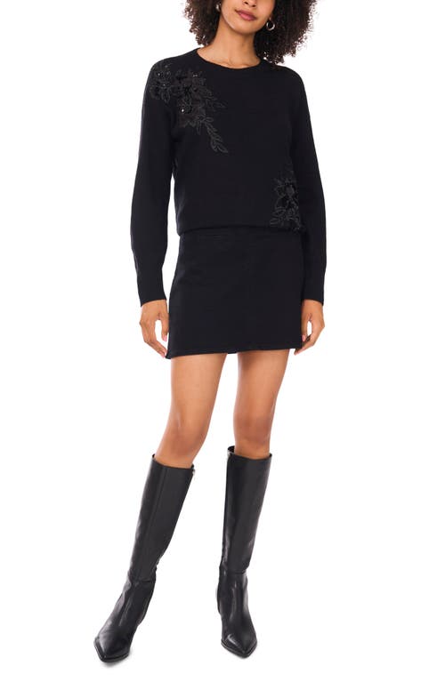 Vince Camuto Sequin Beaded Embroidery Detail Sweater In Black