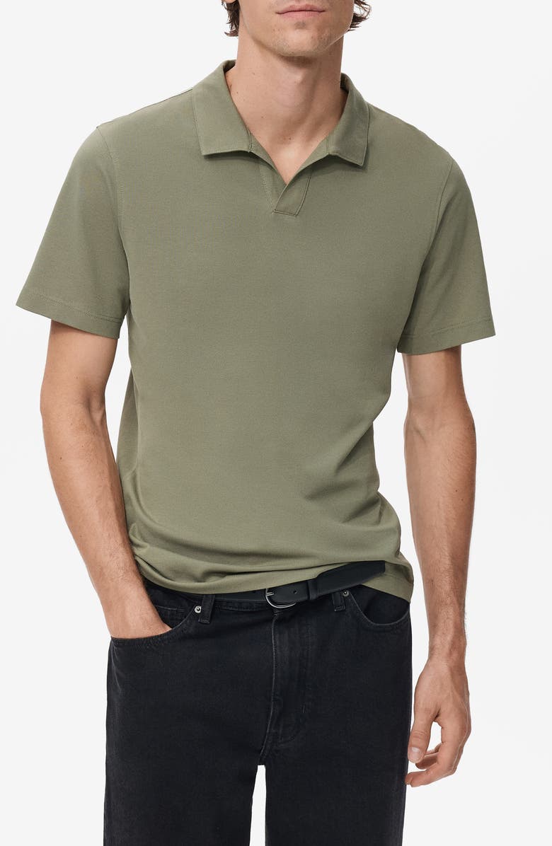 MANGO Slim Fit Johnny Collar Piqué Polo, Main, color, Dark Green