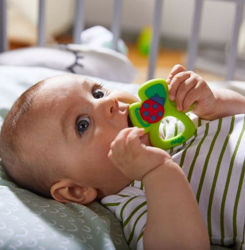 Haba Lucky Shamrock Silicone Teething Toy In Green