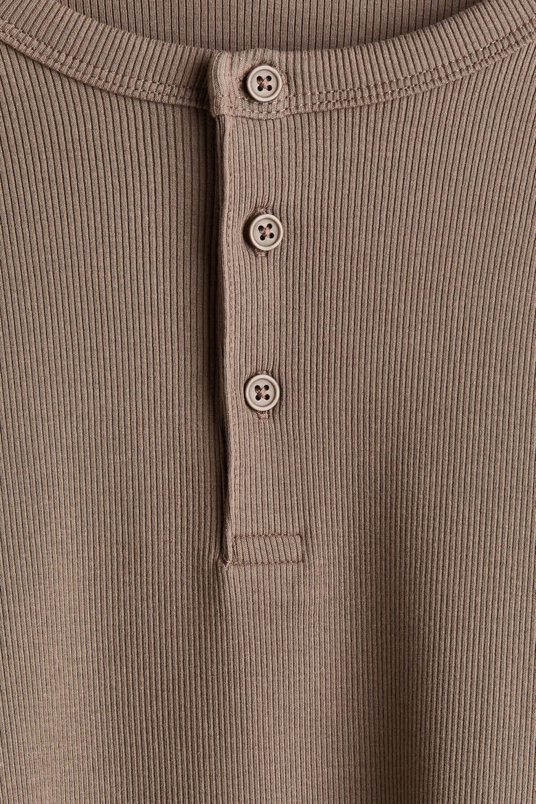 Slim-Fit Ribbed Cotton Henley Shirt, Alternate, color, Light beige