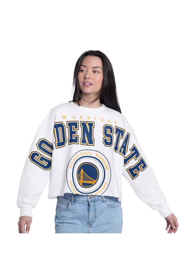 Women's G-III 4Her by Carl Banks  White Golden State Warriors Bleachers Cropped French Terry Sweatshirt, Main, color, White