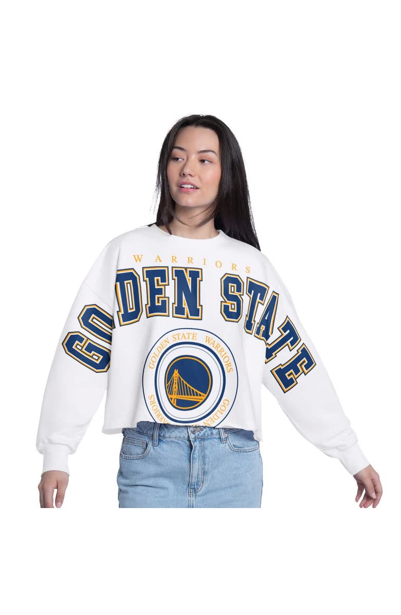 G-III 4HER BY CARL BANKS Women's G-III 4Her by Carl Banks White Golden State Warriors Bleachers Cropped French Terry Sweatshirt, Main, color, White