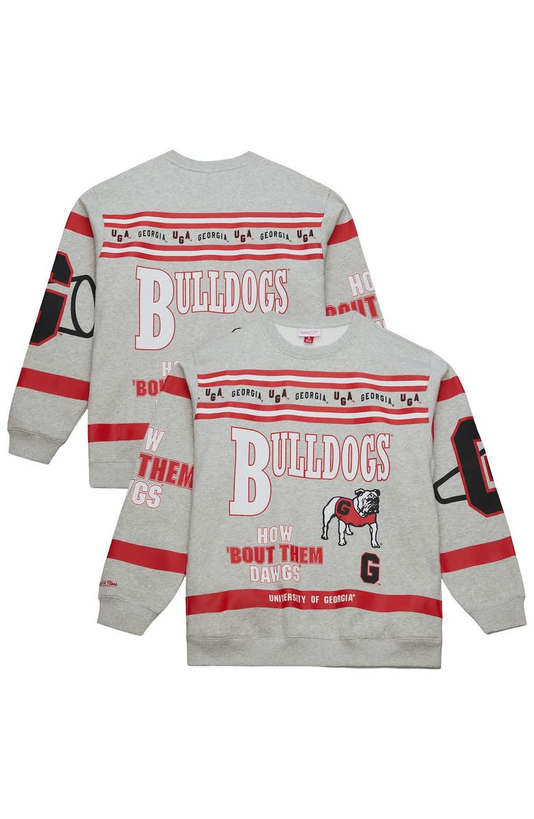Mitchell & Ness Men's Mitchell & Ness Heather Gray Georgia Bulldogs All Over Print Sweatshirt, Alternate, color, Heather Gray