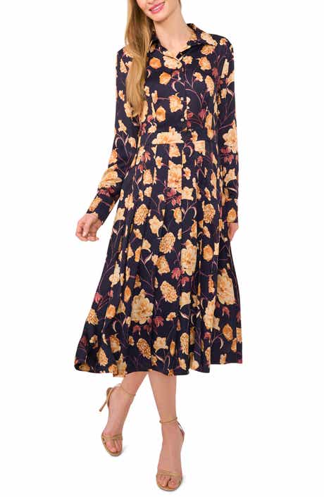 Ted Baker Floral Long Sleeve Midi Shirtdress