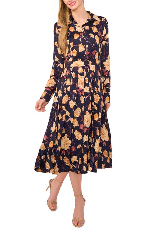 Ted Baker Floral Long Sleeve Midi Shirtdress In Blue