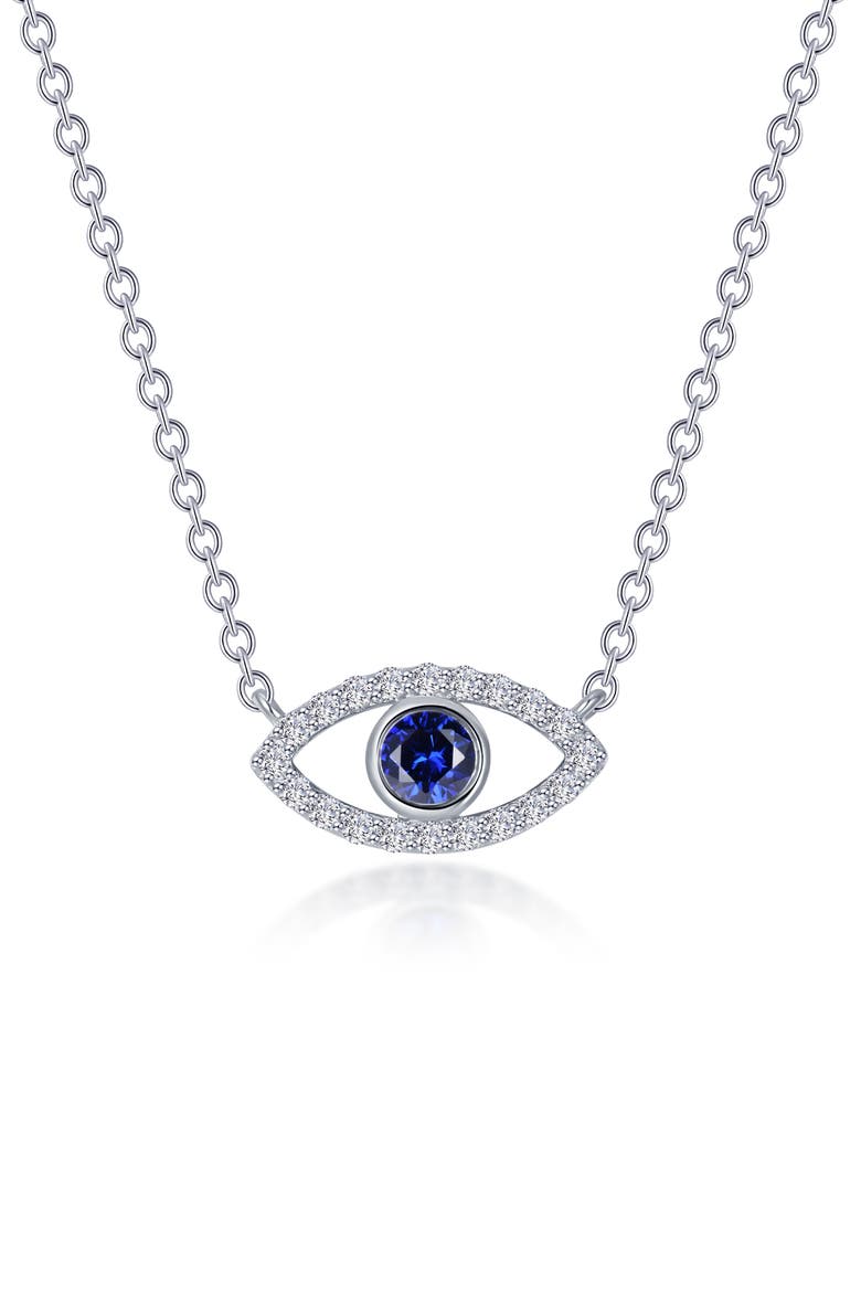 Evil Eye Lab Created Sapphire & Simulated Diamond Pendant Necklace, Main, color, BLUE