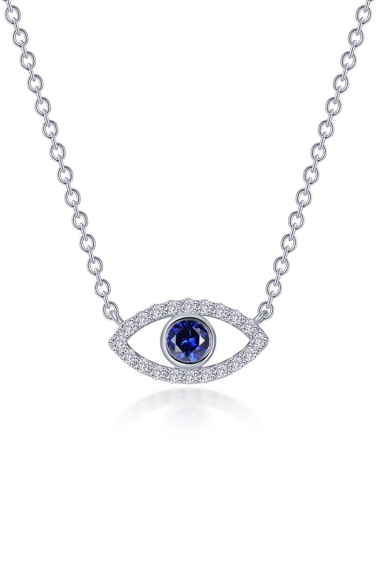 Lafonn Evil Eye Lab Created Sapphire & Simulated Diamond Pendant Necklace, Main, color,
