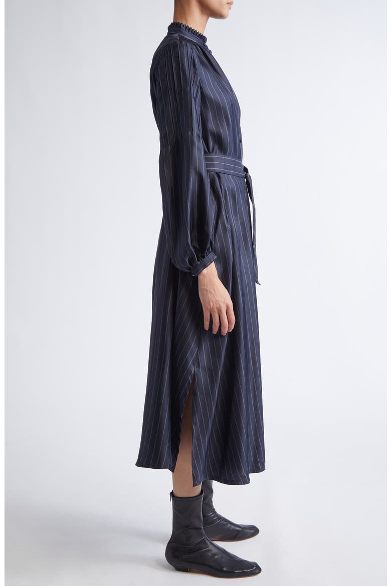 Sabbia Pinstripe Long Sleeve Silk Twill Dress, Alternate, color, ULTRAMARINE