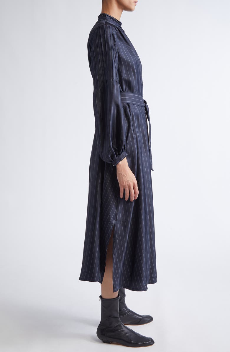 Max Mara Sabbia Pinstripe Long Sleeve Silk Twill Dress, Alternate, color, Ultramarine