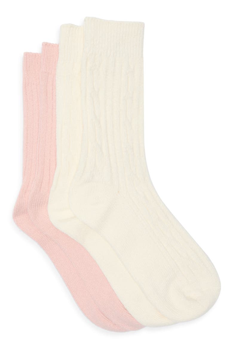 2-Pack Cable Boot Socks, Main, color, IVORY/ PINK