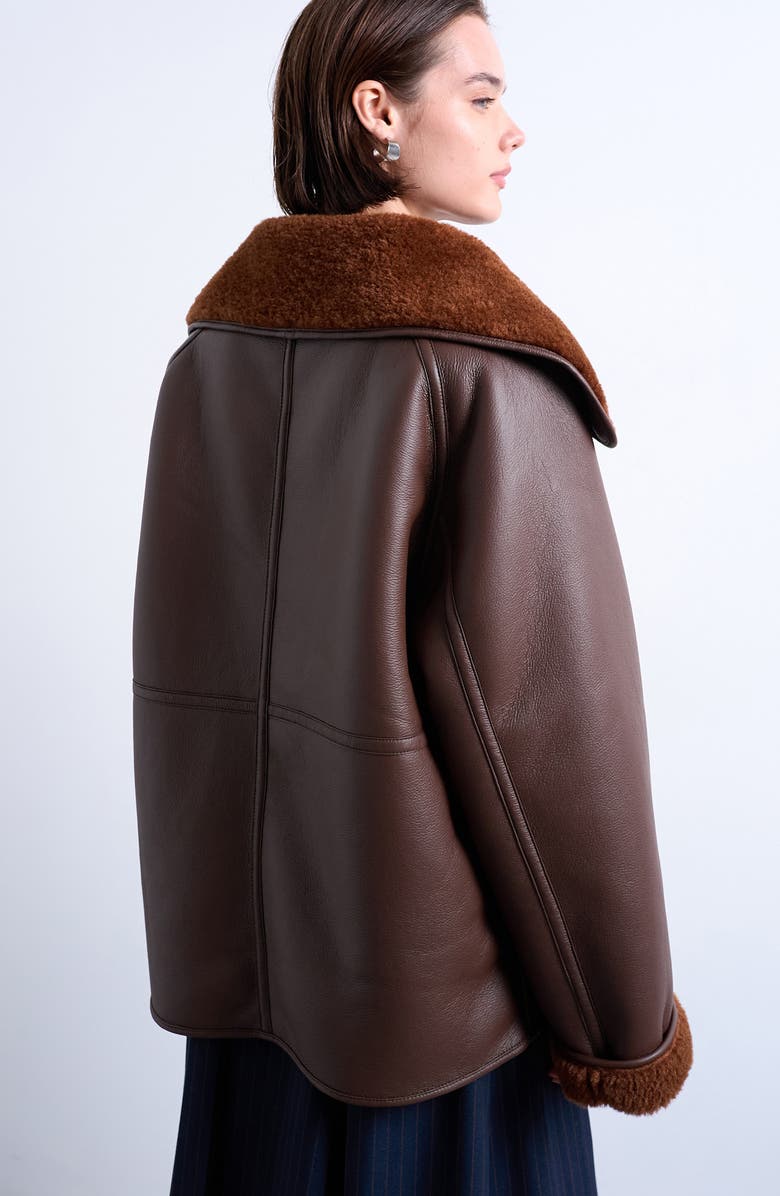Topshop Oversize Reversible Faux Shearling Jacket, Alternate, color, Brown