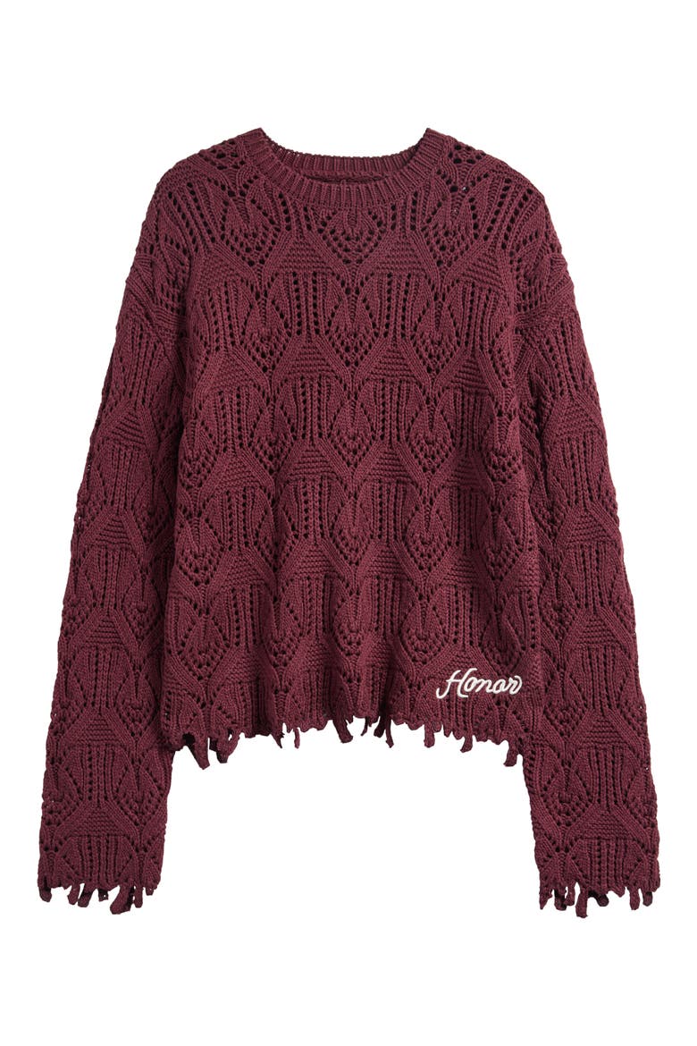 Open Stitch Cotton Crewneck Sweater, Alternate, color, BERRY