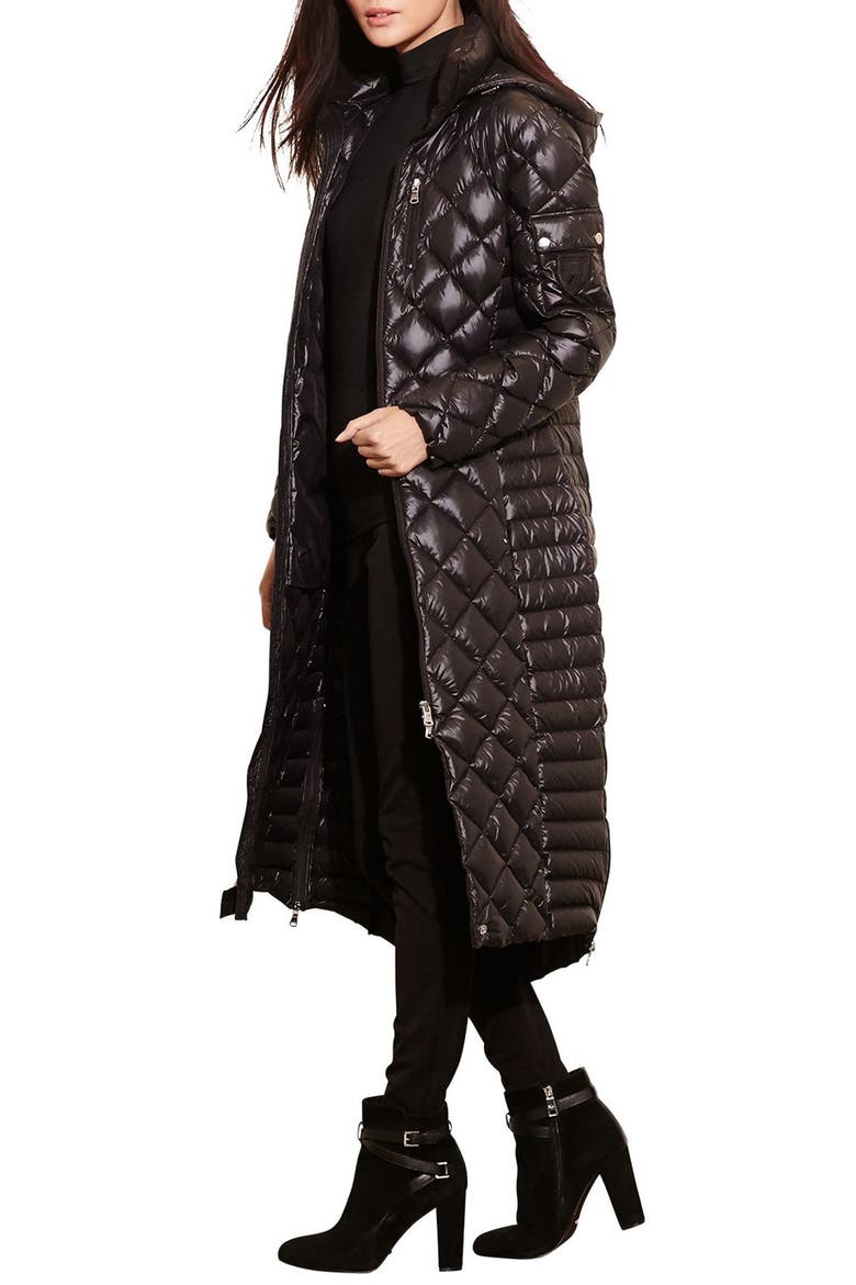 Packable Quilted Down Coat, Main, color, BLACK