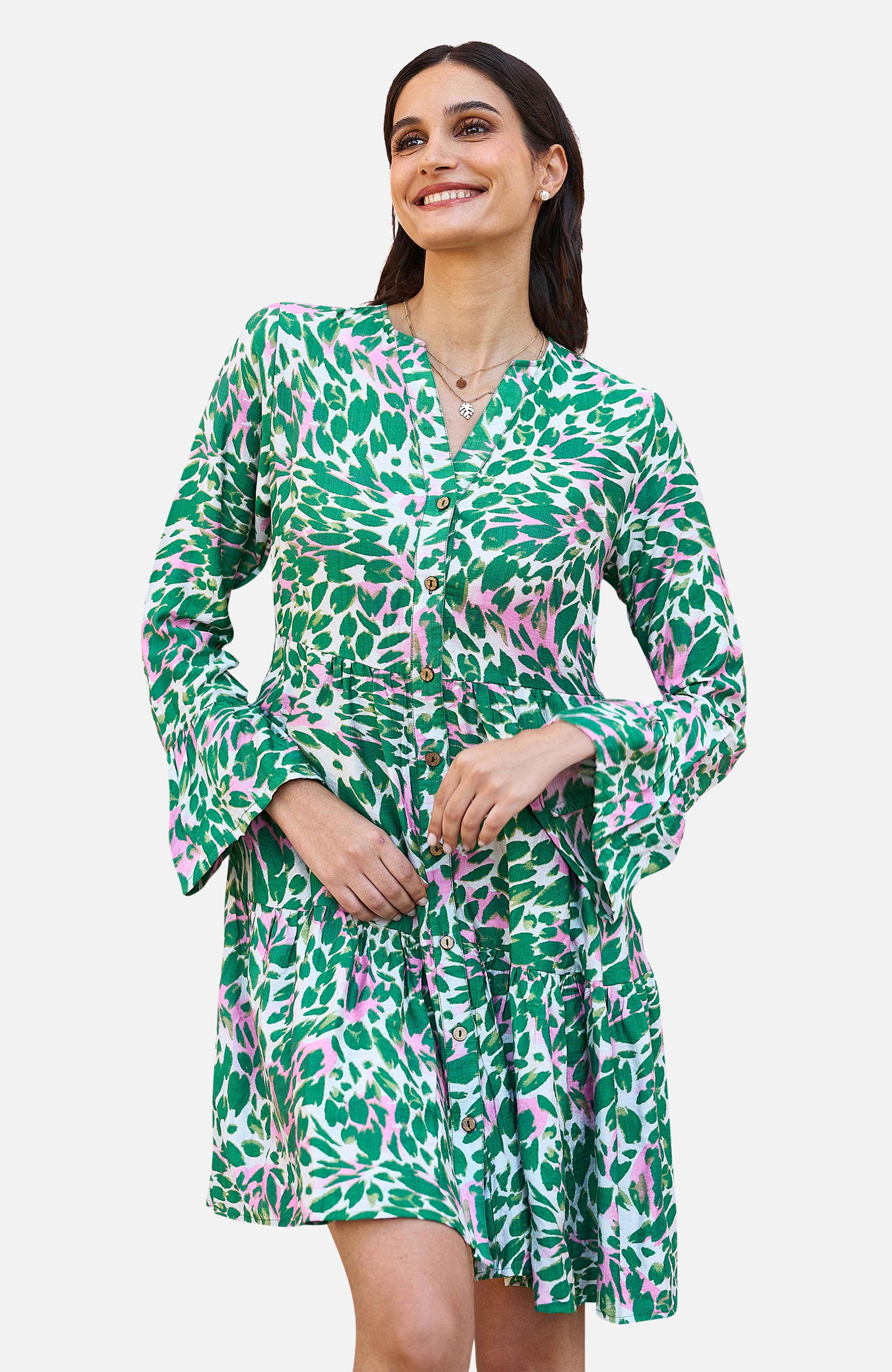 Ikat Print 3/4 Sleeve Tunic Dress
