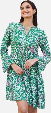 Yumi Ikat Print 3/4 Sleeve Tunic Dress