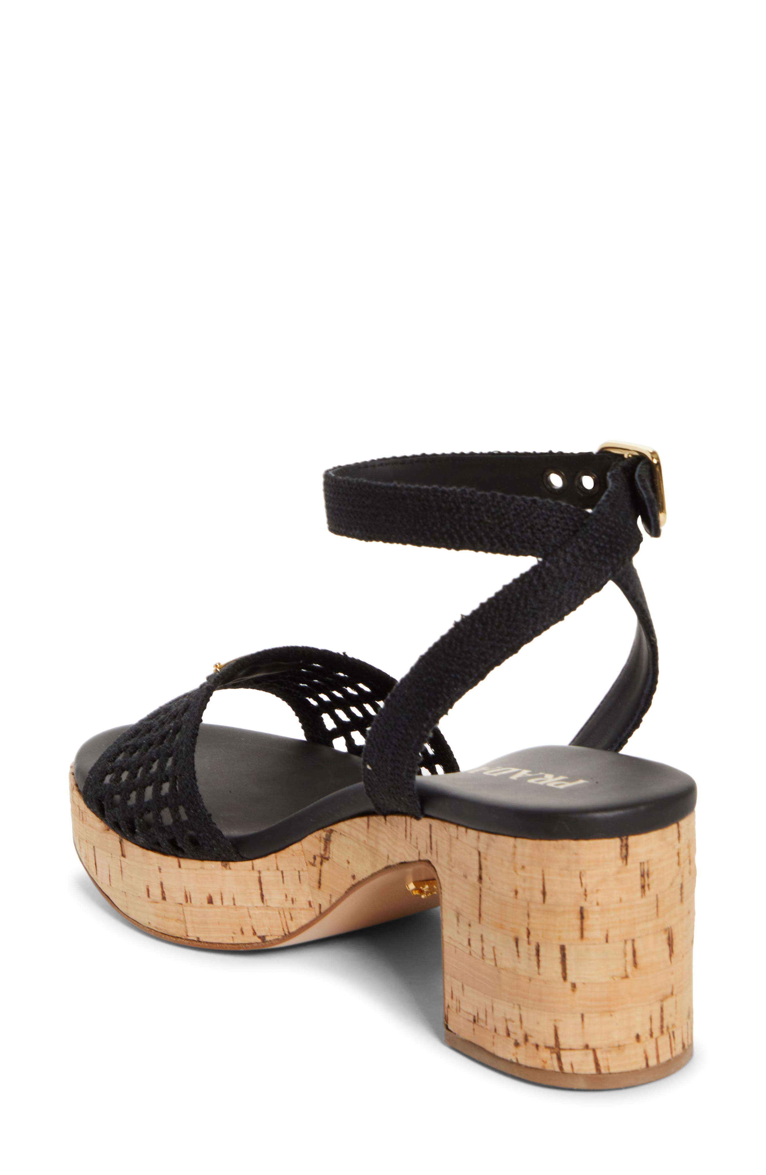Prada Crochet Cork Platform Sandal, Alternate, color, 