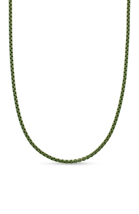 Men's Box Chain Necklace in Sterling Silver with Green Stainless Steel, 2.7mm