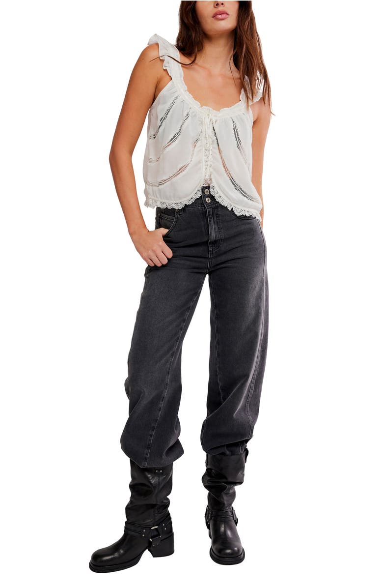 Free People Mable Pleat 
Ruffle Tank, Alternate, color, White Combo