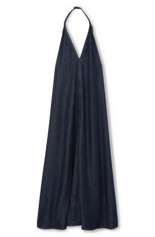 Reiss Rachel Halter Denim Maxi Dress In Indigo