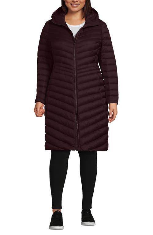 Lands' End Ultralight Packable Long Down Coat In Burgundy