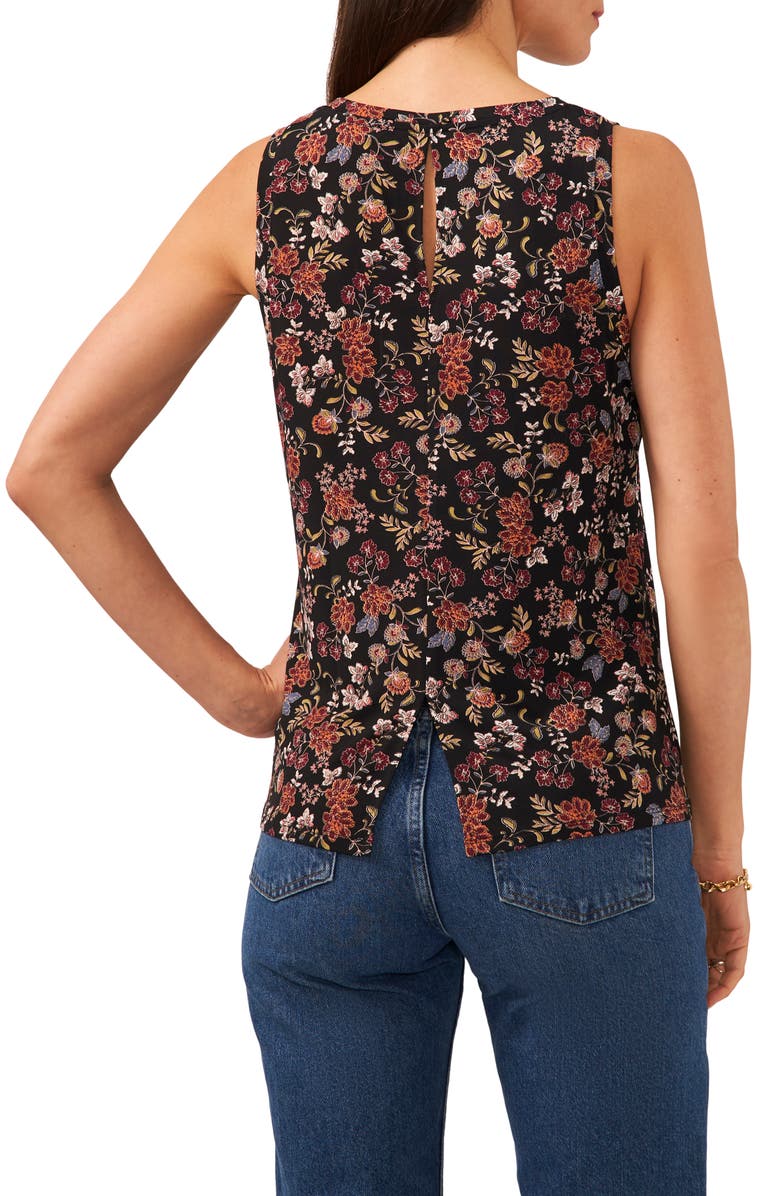 Vince Camuto Floral Print Tank, Alternate, color, Rich Black