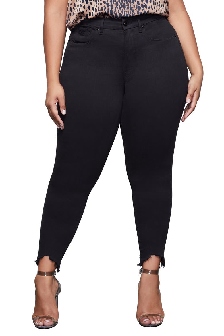 Good Waist Crop Chewed Hem Skinny Jeans, Alternate, color, BLACK
