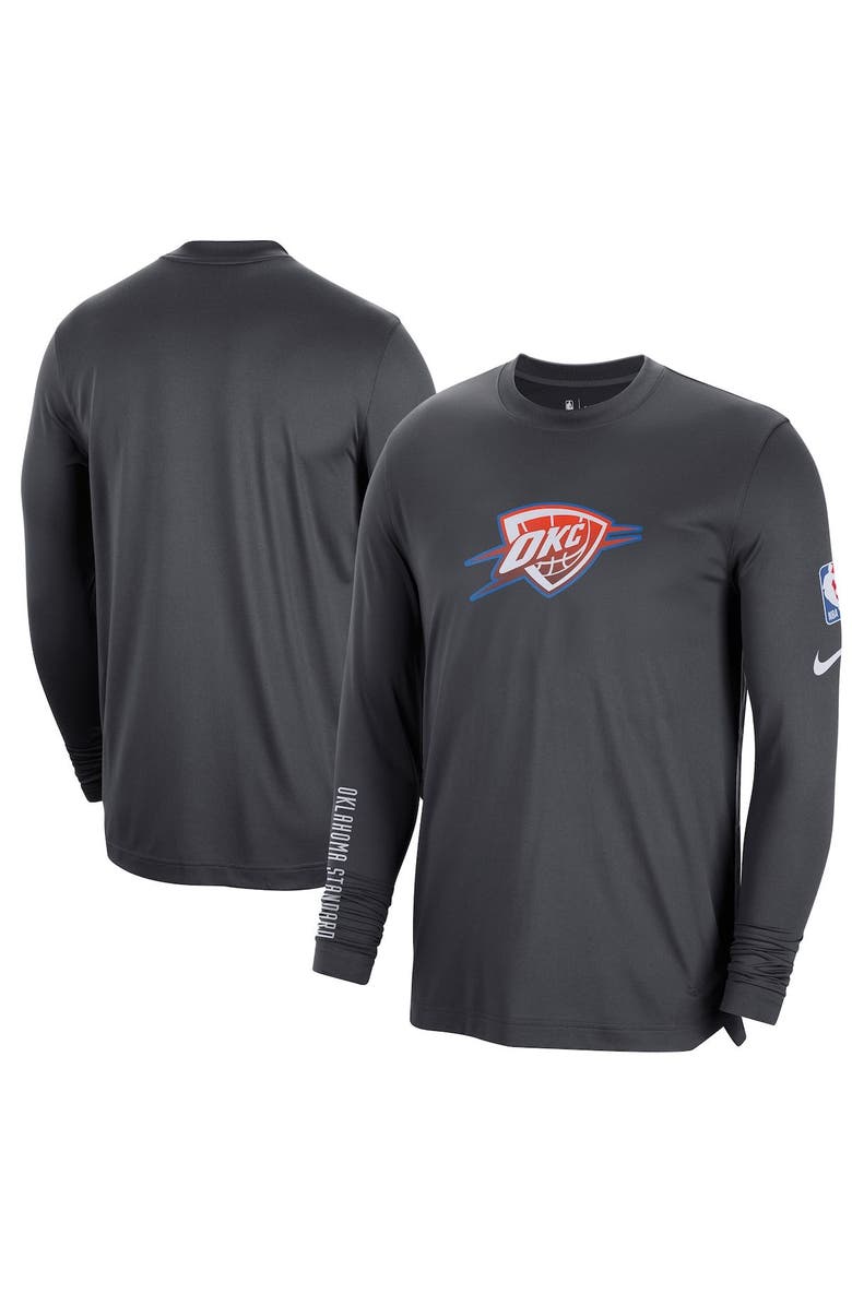 Nike Men's Nike Anthracite Oklahoma City Thunder 2022/23 City Edition Pregame Warmup Long Sleeve Shooting Shirt, Main, color,