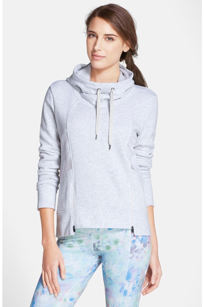 'Drift' Mesh Inset Hoodie, Main, color, WHITE HTHR/WHT